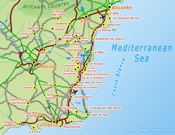 Map of south Costa Blanca